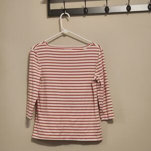 Amazon Essentials Women's Red and White Striped 3/4 Sleeve Top